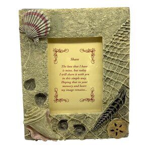 3D Seashell Ocean Photo Frame Sentimental Poem Vacation Memories Resin 7" x 5.5"